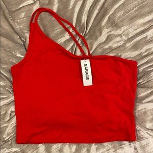 One-shoulder red crop top